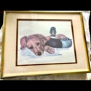 Vintage original watercolor dog picture